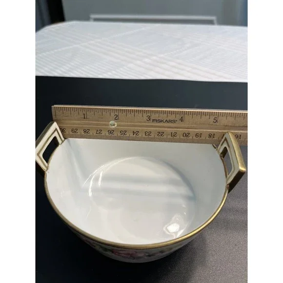 Vtg Nippon Double Handled Hand Painted Roses Floral Candy Trinket Dish Bowl - Picture 7 of 10